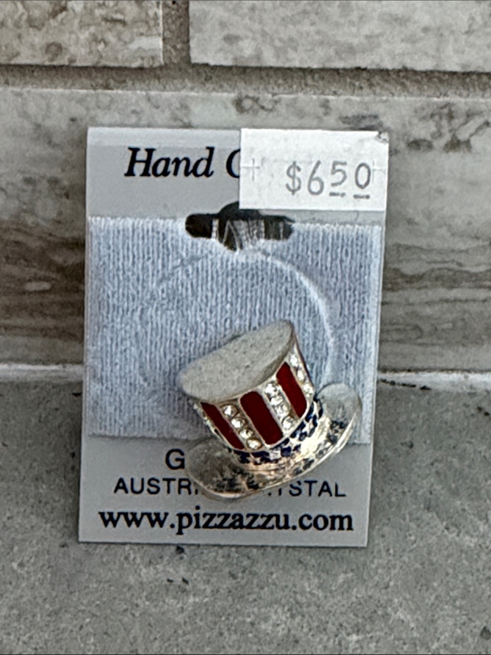 Patriotic Top Hat Lapel Pin - Red, White & Blue